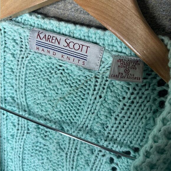 Karen Scott med hand knits vintage pastel Easter bobble button up chunky sweater - Picture 2 of 4